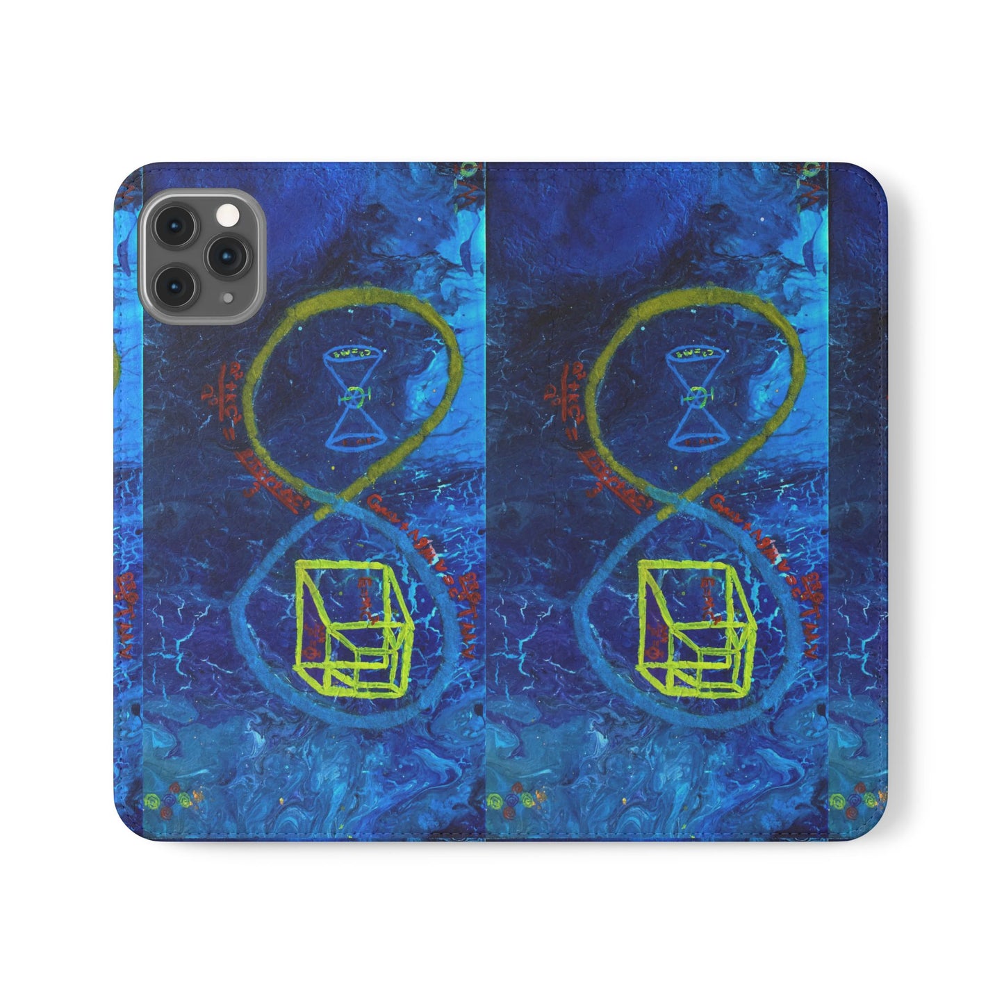 Artistic Flip Cases for Phone, Unique Blue Hourglass Design, Smartphone Wallet, Gift for Artists, Artsy Accessories
