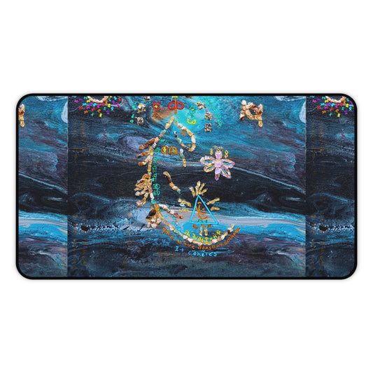 Celestial Blue Moon Desk Mat — Boho Floral Mystical Gaming/Office Pad