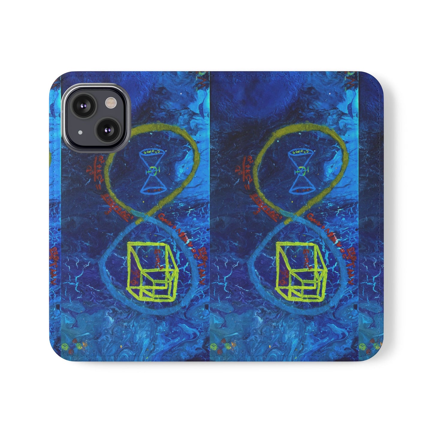 Artistic Flip Cases for Phone, Unique Blue Hourglass Design, Smartphone Wallet, Gift for Artists, Artsy Accessories