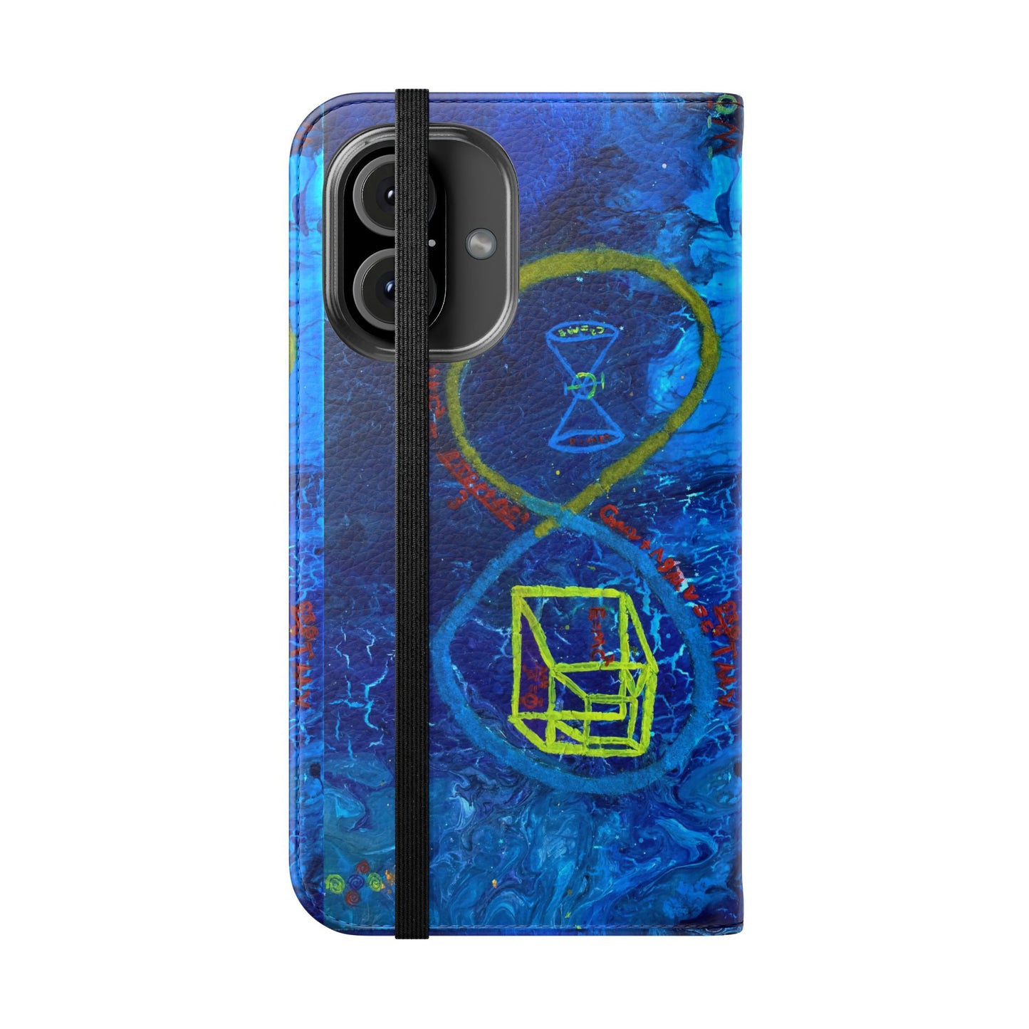 Artistic Flip Cases for Phone, Unique Blue Hourglass Design, Smartphone Wallet, Gift for Artists, Artsy Accessories
