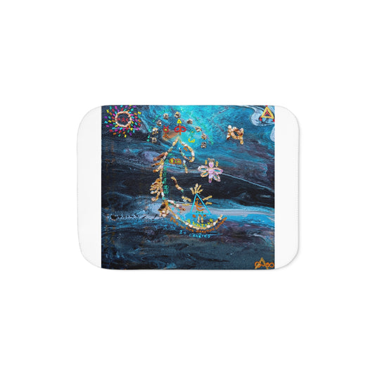 Celestial Moon Sherpa Blanket - Blue Galaxy Floral Crescent Design