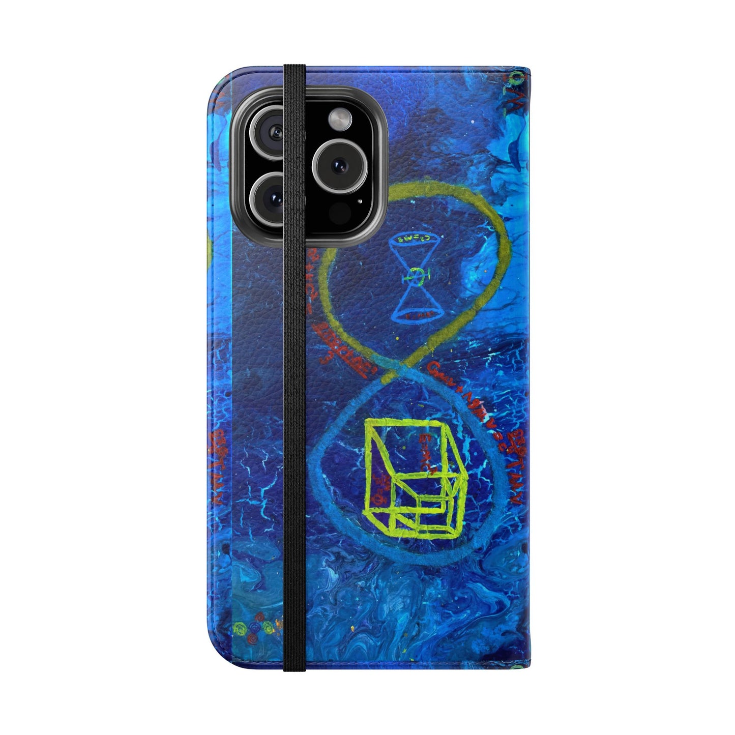 Artistic Flip Cases for Phone, Unique Blue Hourglass Design, Smartphone Wallet, Gift for Artists, Artsy Accessories