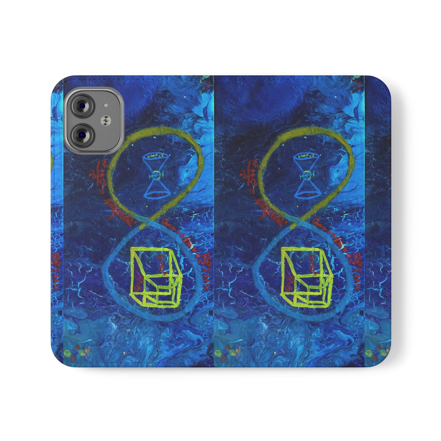 Artistic Flip Cases for Phone, Unique Blue Hourglass Design, Smartphone Wallet, Gift for Artists, Artsy Accessories