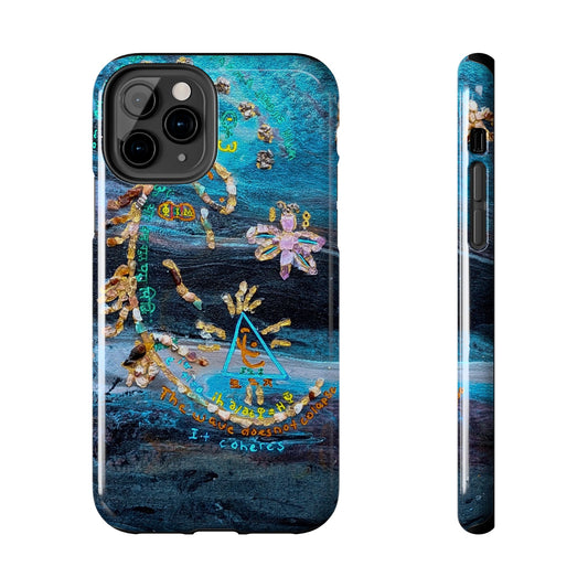 Tough Phone Case — Abstract Ocean Blue Art with Gold Accents