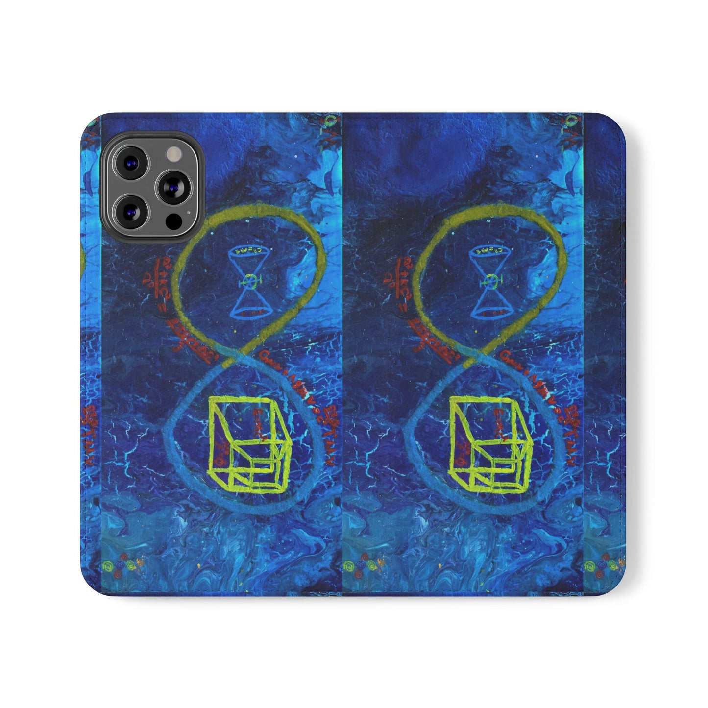 Artistic Flip Cases for Phone, Unique Blue Hourglass Design, Smartphone Wallet, Gift for Artists, Artsy Accessories