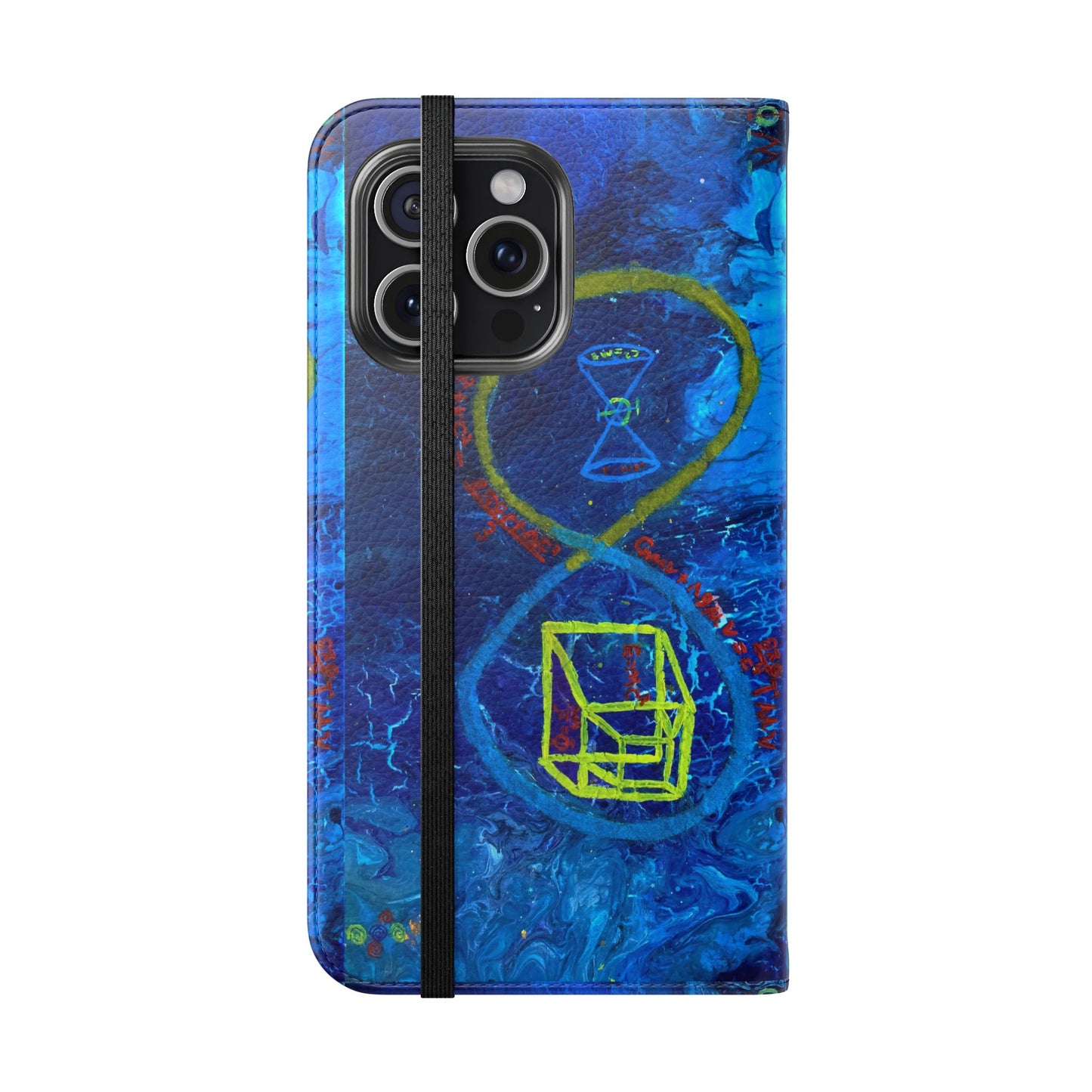Artistic Flip Cases for Phone, Unique Blue Hourglass Design, Smartphone Wallet, Gift for Artists, Artsy Accessories