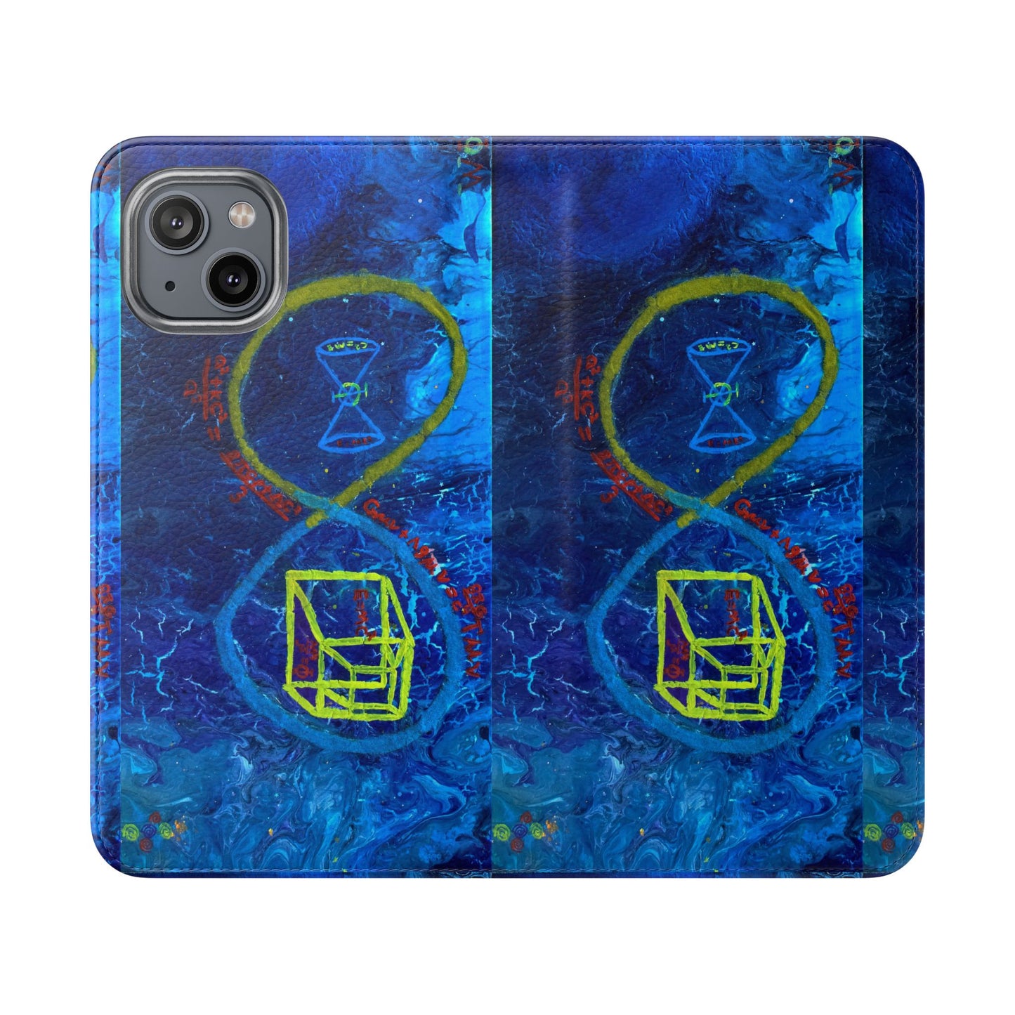 Artistic Flip Cases for Phone, Unique Blue Hourglass Design, Smartphone Wallet, Gift for Artists, Artsy Accessories