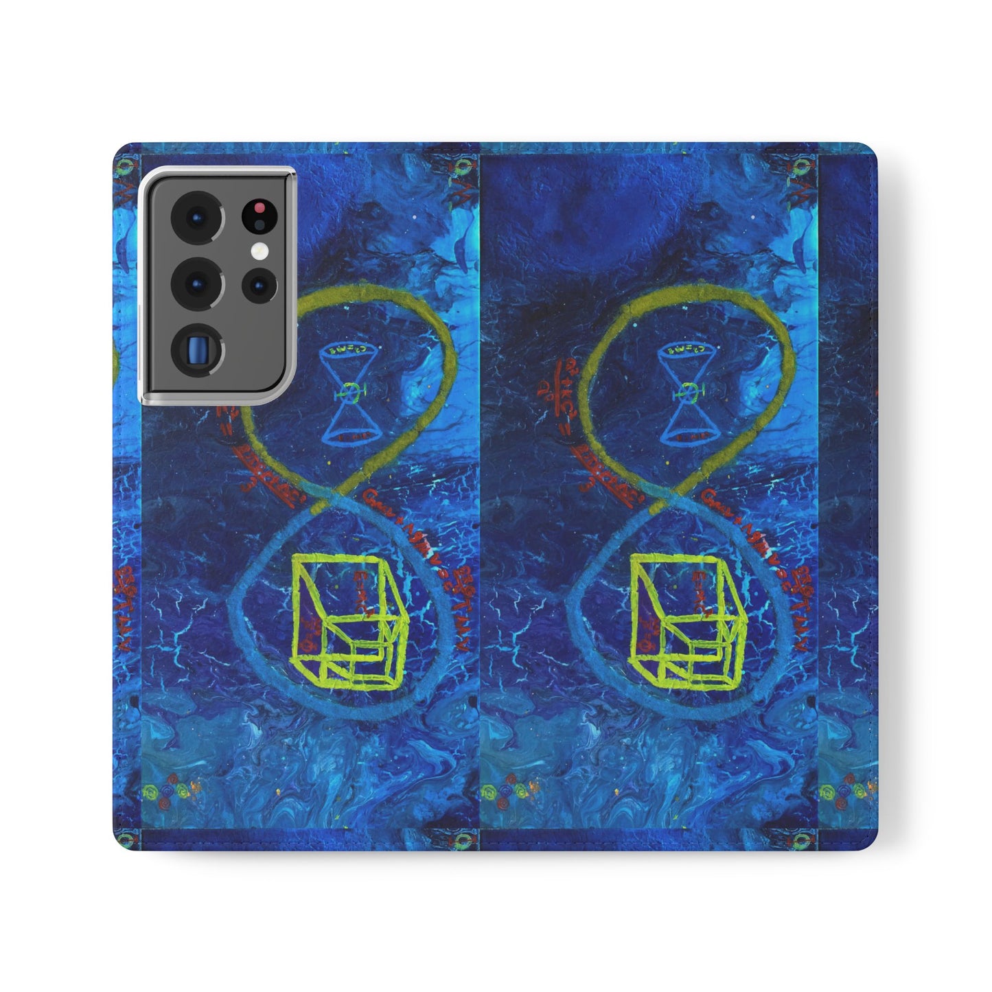 Artistic Flip Cases for Phone, Unique Blue Hourglass Design, Smartphone Wallet, Gift for Artists, Artsy Accessories