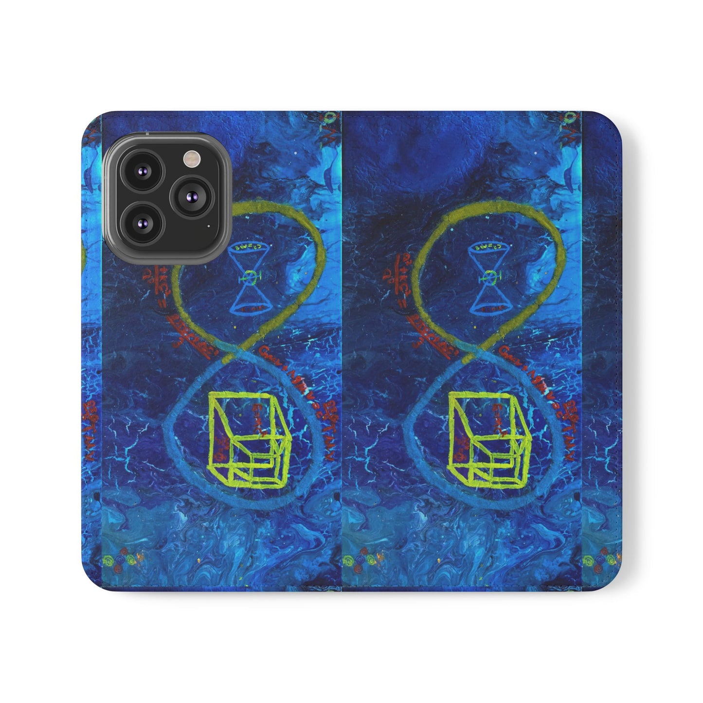 Artistic Flip Cases for Phone, Unique Blue Hourglass Design, Smartphone Wallet, Gift for Artists, Artsy Accessories
