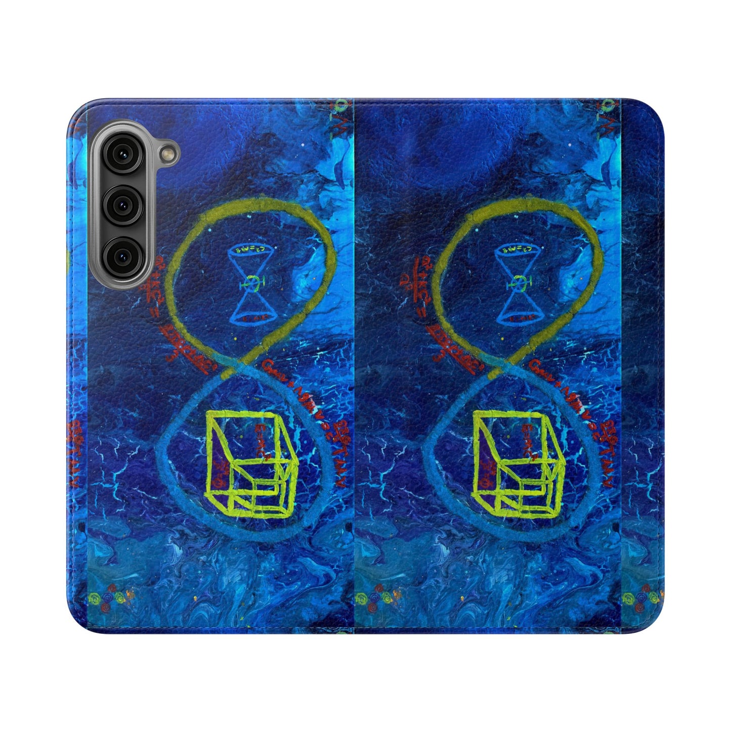 Artistic Flip Cases for Phone, Unique Blue Hourglass Design, Smartphone Wallet, Gift for Artists, Artsy Accessories