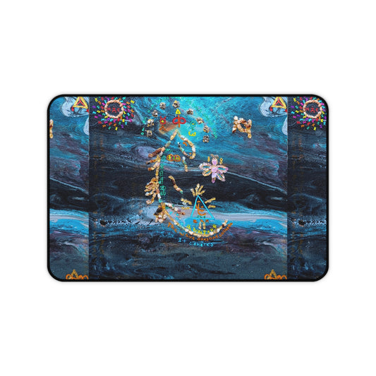 Celestial Blue Moon Desk Mat — Boho Floral Mystical Gaming/Office Pad