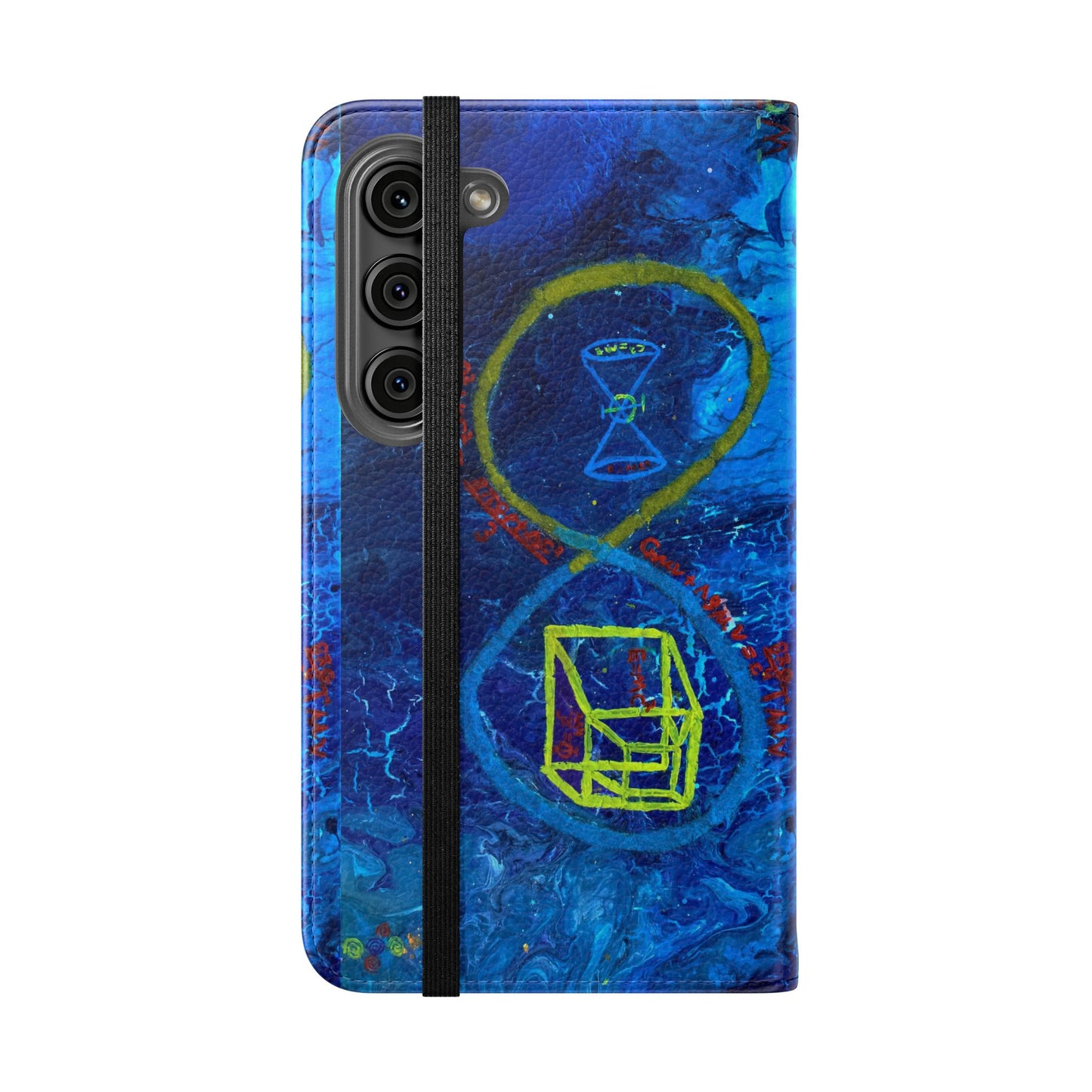 Artistic Flip Cases for Phone, Unique Blue Hourglass Design, Smartphone Wallet, Gift for Artists, Artsy Accessories