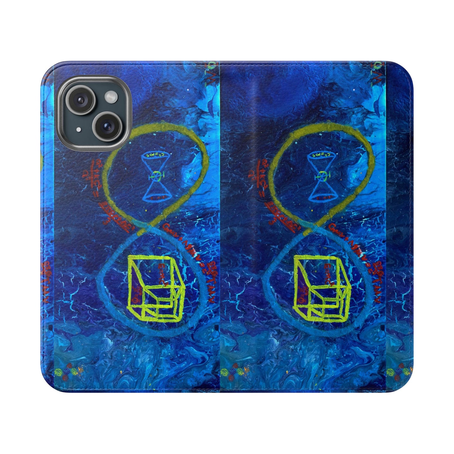 Artistic Flip Cases for Phone, Unique Blue Hourglass Design, Smartphone Wallet, Gift for Artists, Artsy Accessories