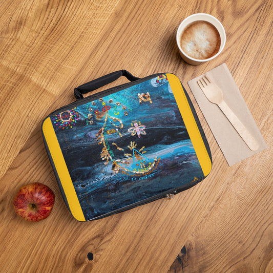 Artistic Moon & Flowers Lunch Bag — Nautical Blue Kids & Adult Insulated Lunchbox