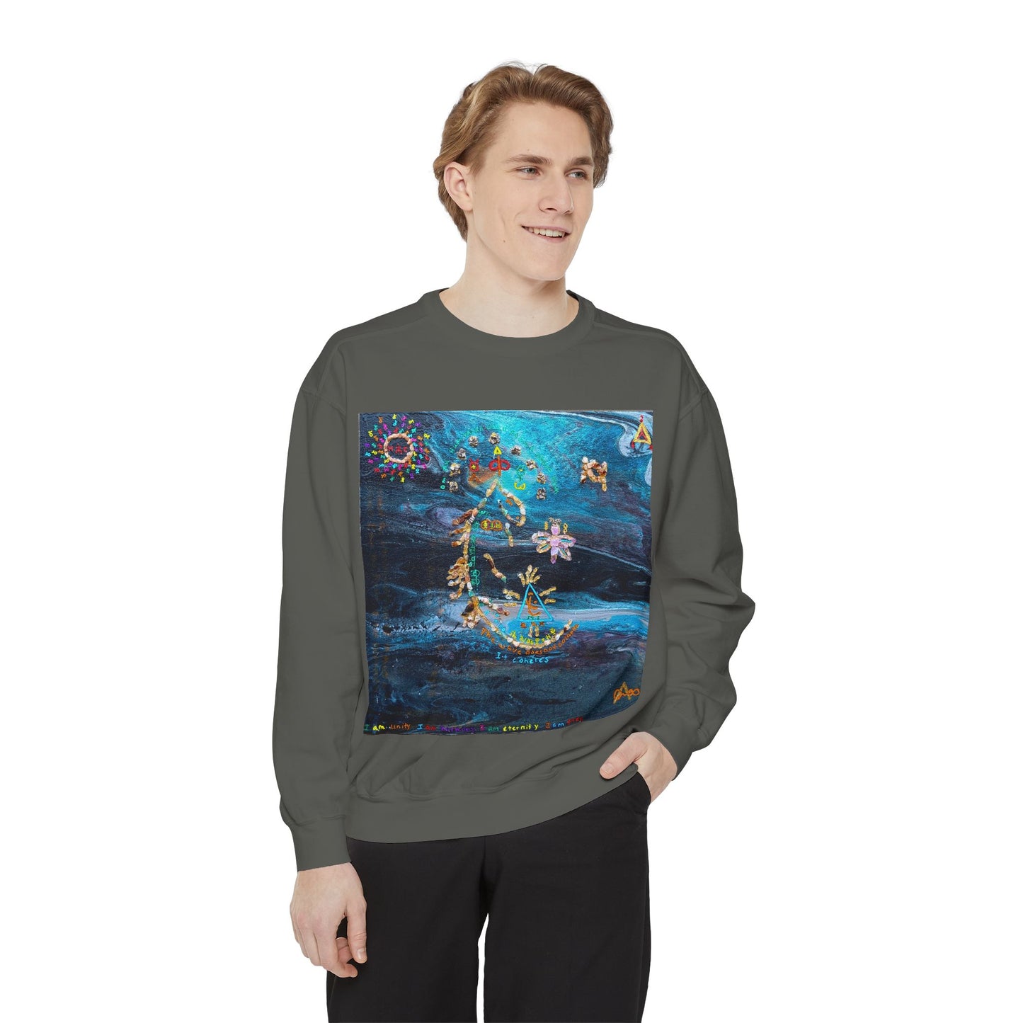 Celestial Garden Sweatshirt — Floral Moon & Stars Art Pullover