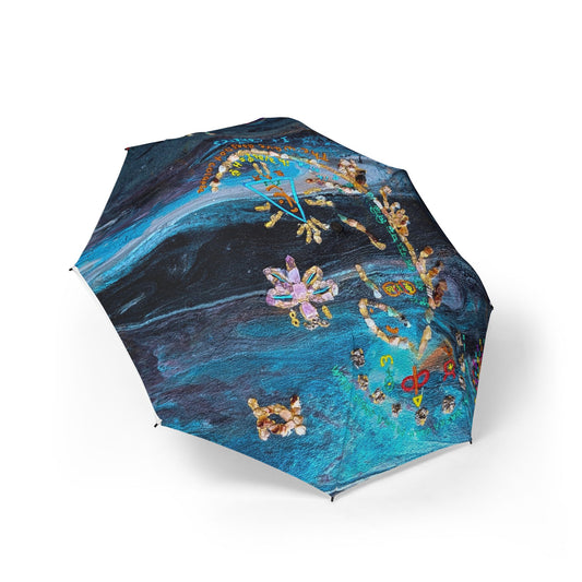Floral Ocean Compact Umbrella — Teal Art Print Foldable Umbrella