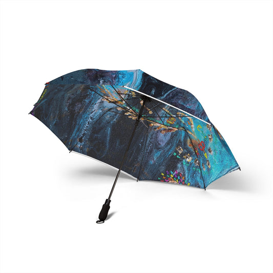Floral Ocean Compact Umbrella — Teal Art Print Foldable Umbrella
