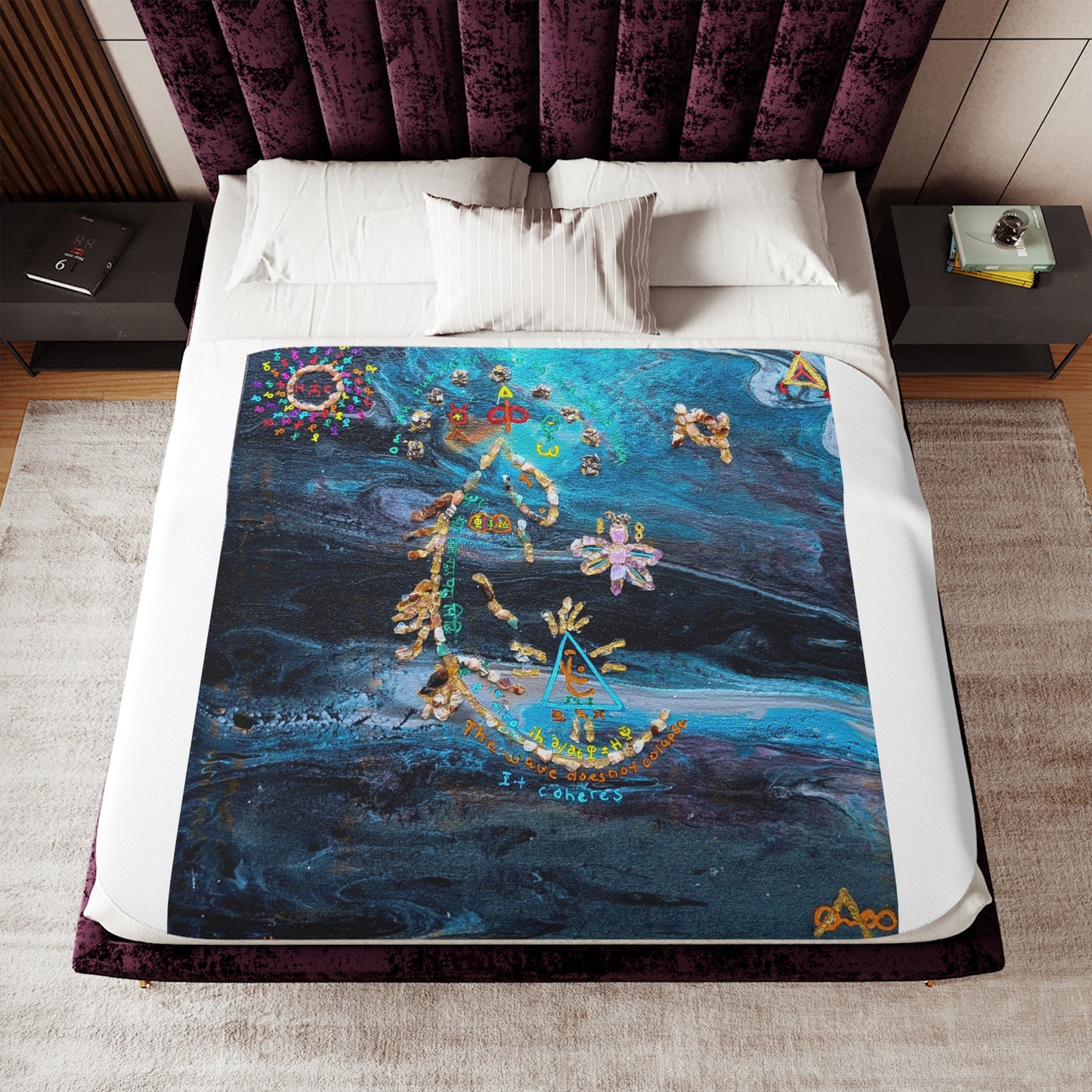 Celestial Moon Sherpa Blanket - Blue Galaxy Floral Crescent Design