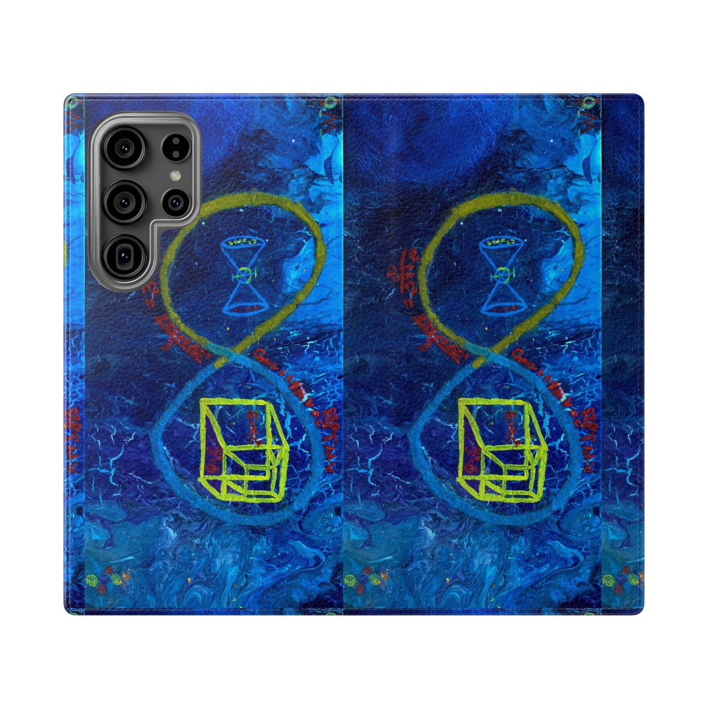 Artistic Flip Cases for Phone, Unique Blue Hourglass Design, Smartphone Wallet, Gift for Artists, Artsy Accessories