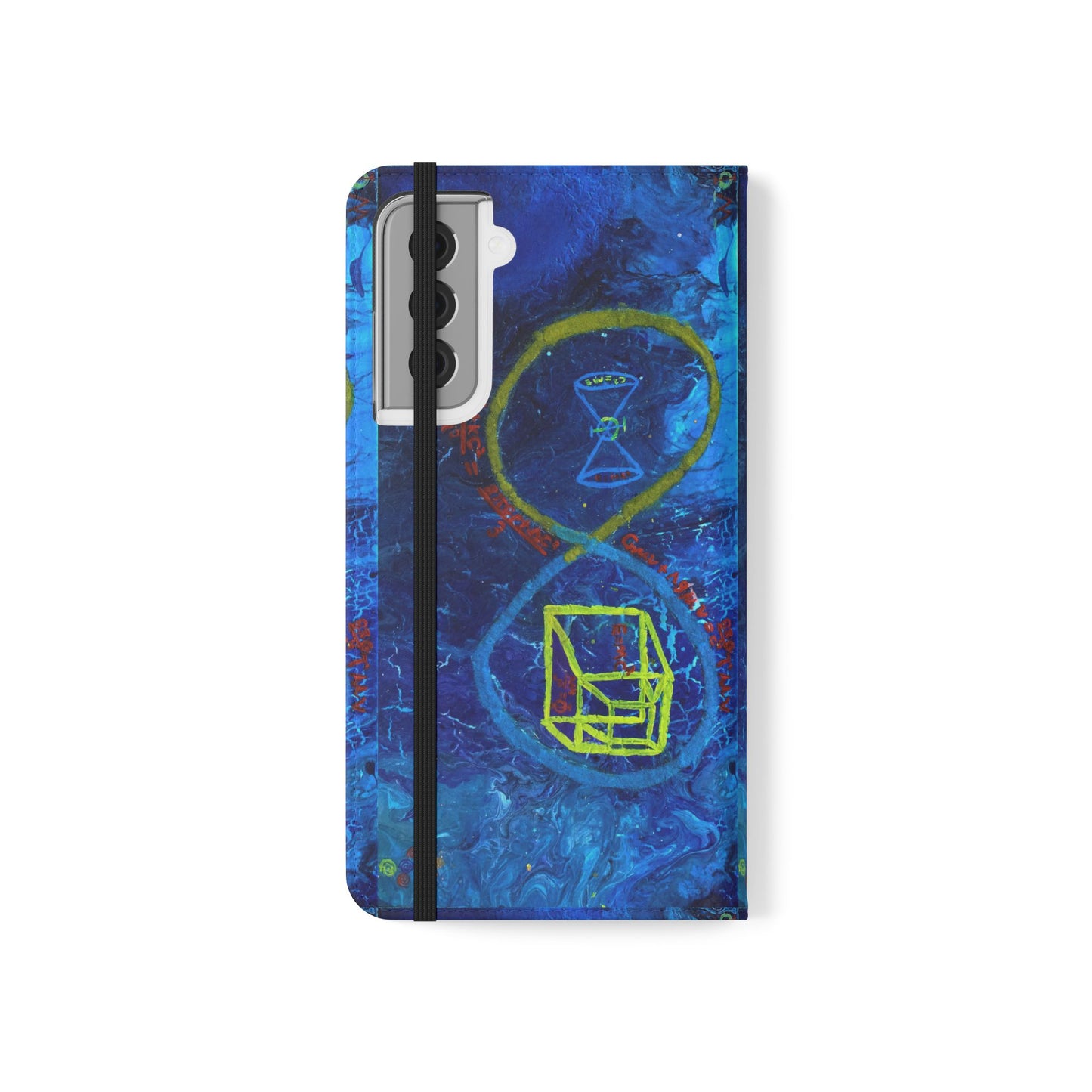 Artistic Flip Cases for Phone, Unique Blue Hourglass Design, Smartphone Wallet, Gift for Artists, Artsy Accessories