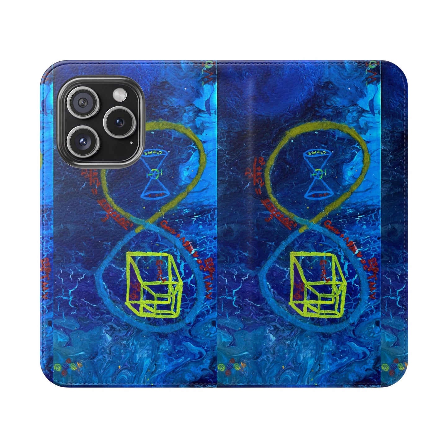 Artistic Flip Cases for Phone, Unique Blue Hourglass Design, Smartphone Wallet, Gift for Artists, Artsy Accessories