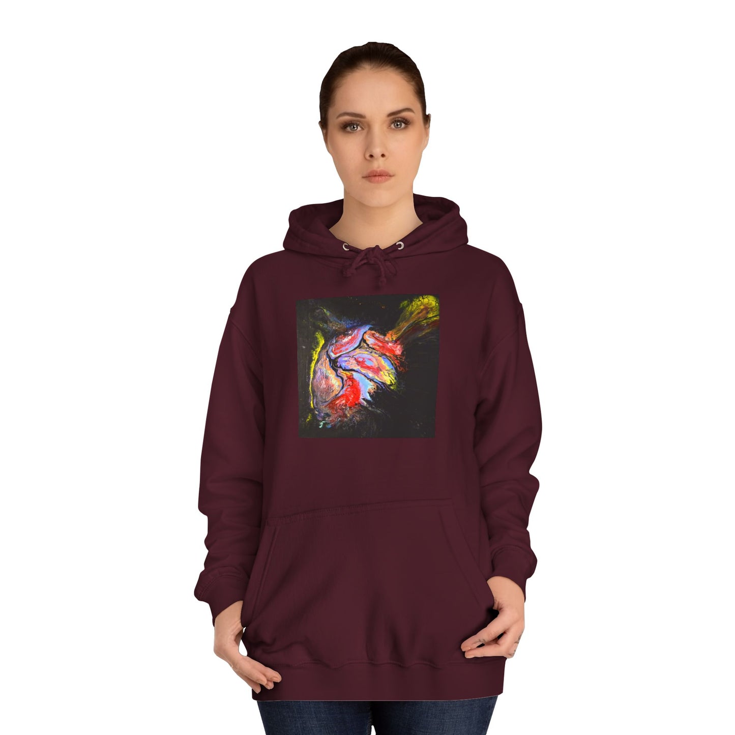 Artistic Heart Unisex Hoodie, Cozy College Apparel, Unique Design, Everyday Wear, Great Gift for Students, Colorful Graphic