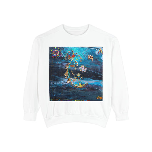 Celestial Garden Sweatshirt — Floral Moon & Stars Art Pullover