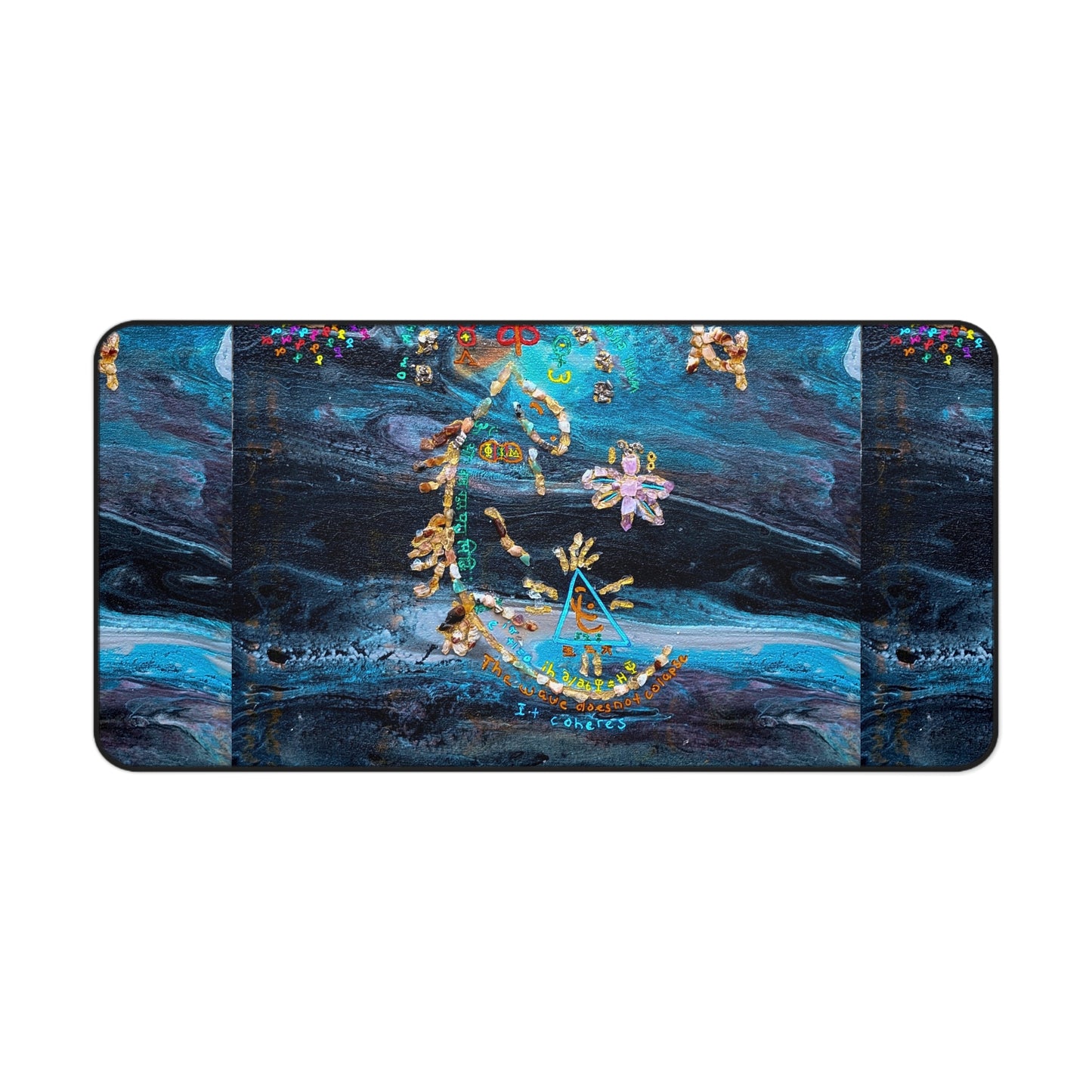 Celestial Blue Moon Desk Mat — Boho Floral Mystical Gaming/Office Pad
