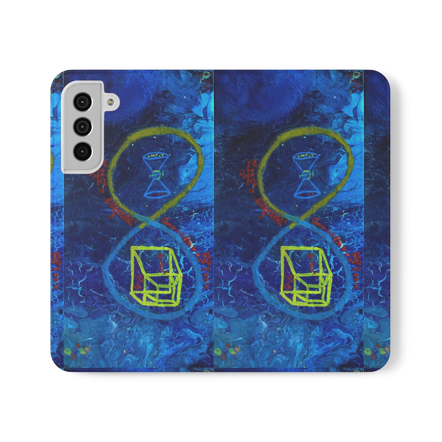 Artistic Flip Cases for Phone, Unique Blue Hourglass Design, Smartphone Wallet, Gift for Artists, Artsy Accessories