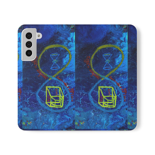 Artistic Flip Cases for Phone, Unique Blue Hourglass Design, Smartphone Wallet, Gift for Artists, Artsy Accessories