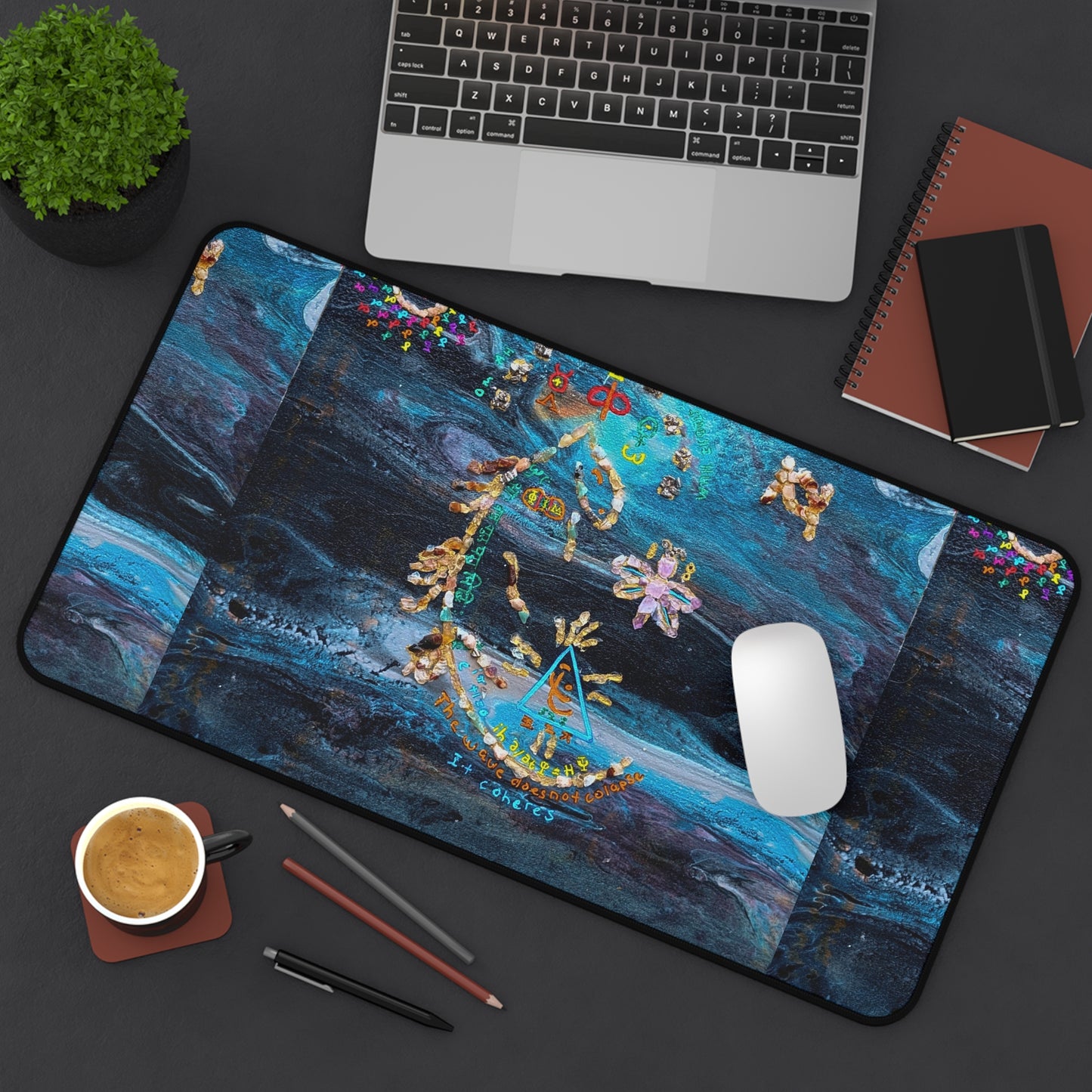 Celestial Blue Moon Desk Mat — Boho Floral Mystical Gaming/Office Pad