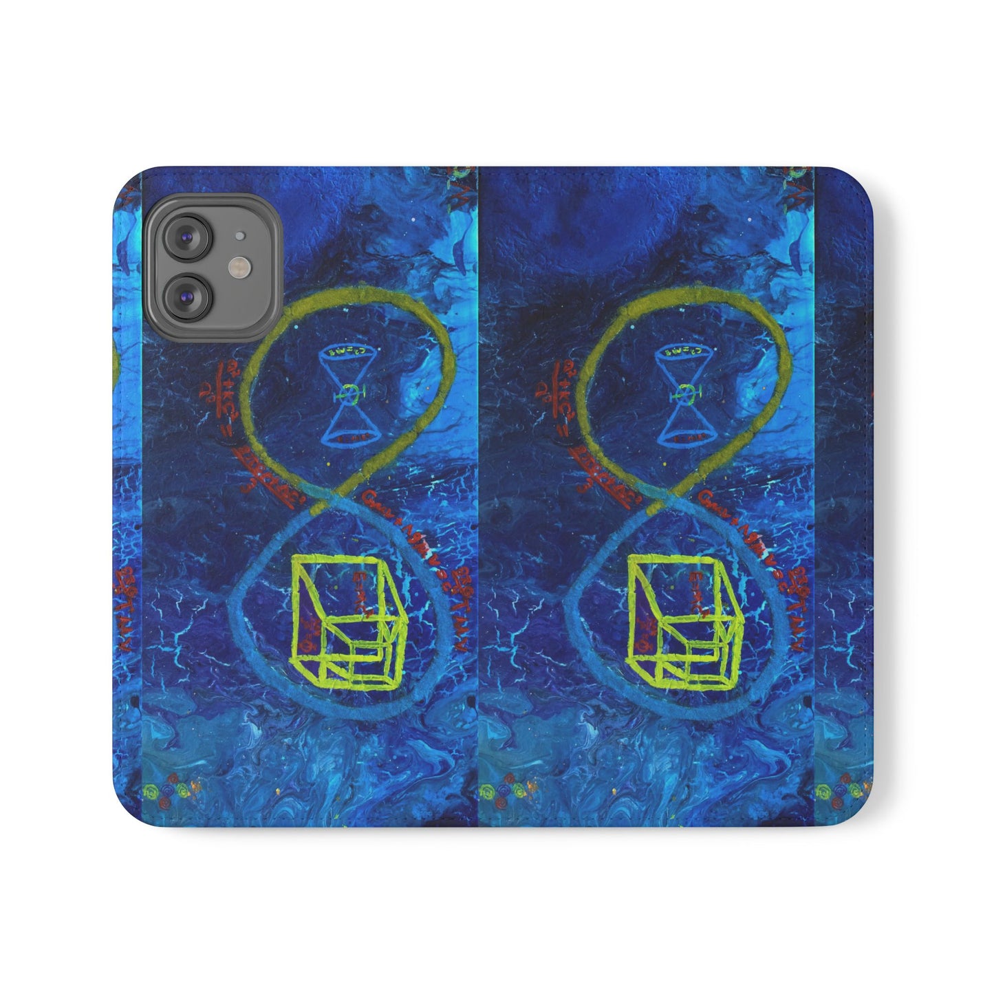 Artistic Flip Cases for Phone, Unique Blue Hourglass Design, Smartphone Wallet, Gift for Artists, Artsy Accessories