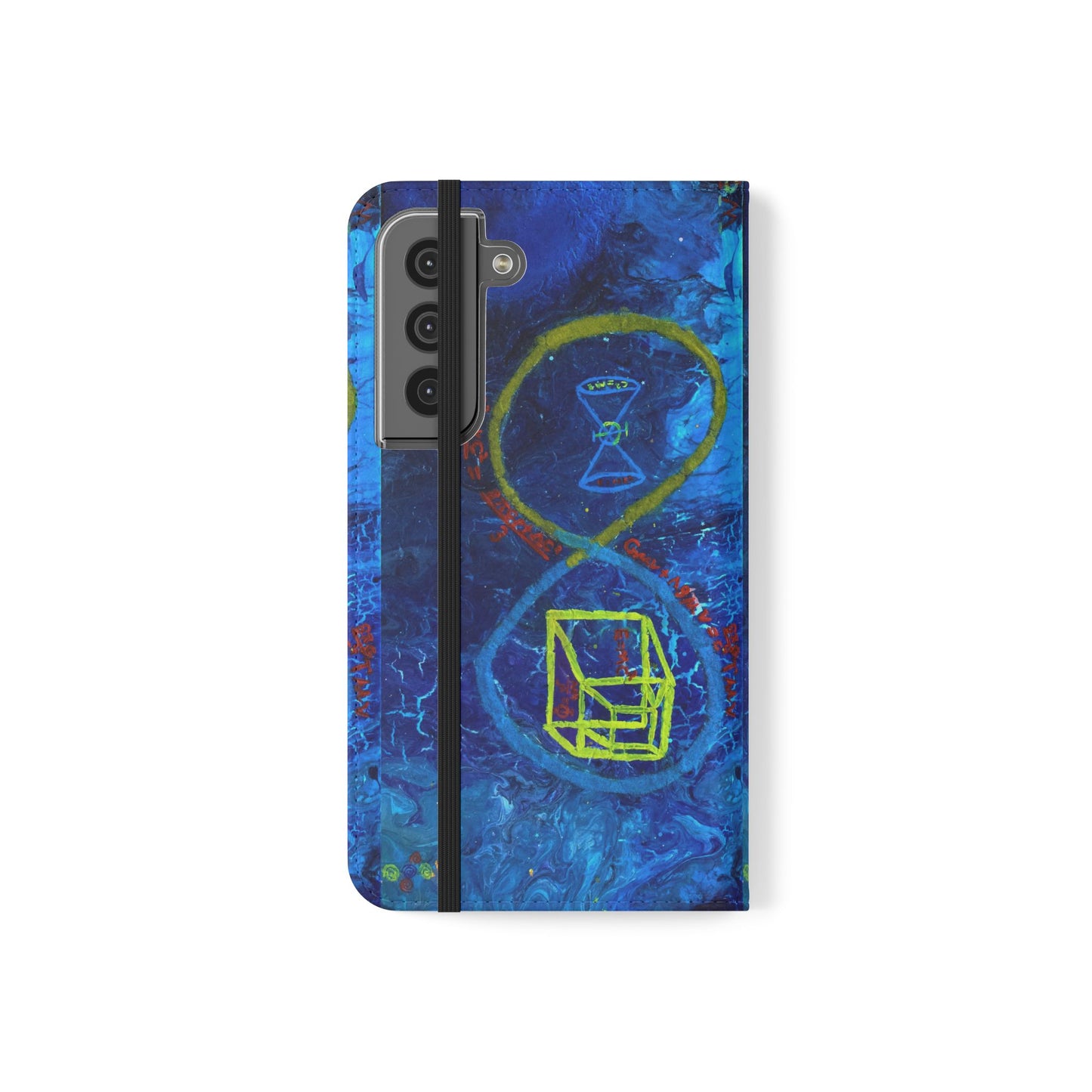 Artistic Flip Cases for Phone, Unique Blue Hourglass Design, Smartphone Wallet, Gift for Artists, Artsy Accessories