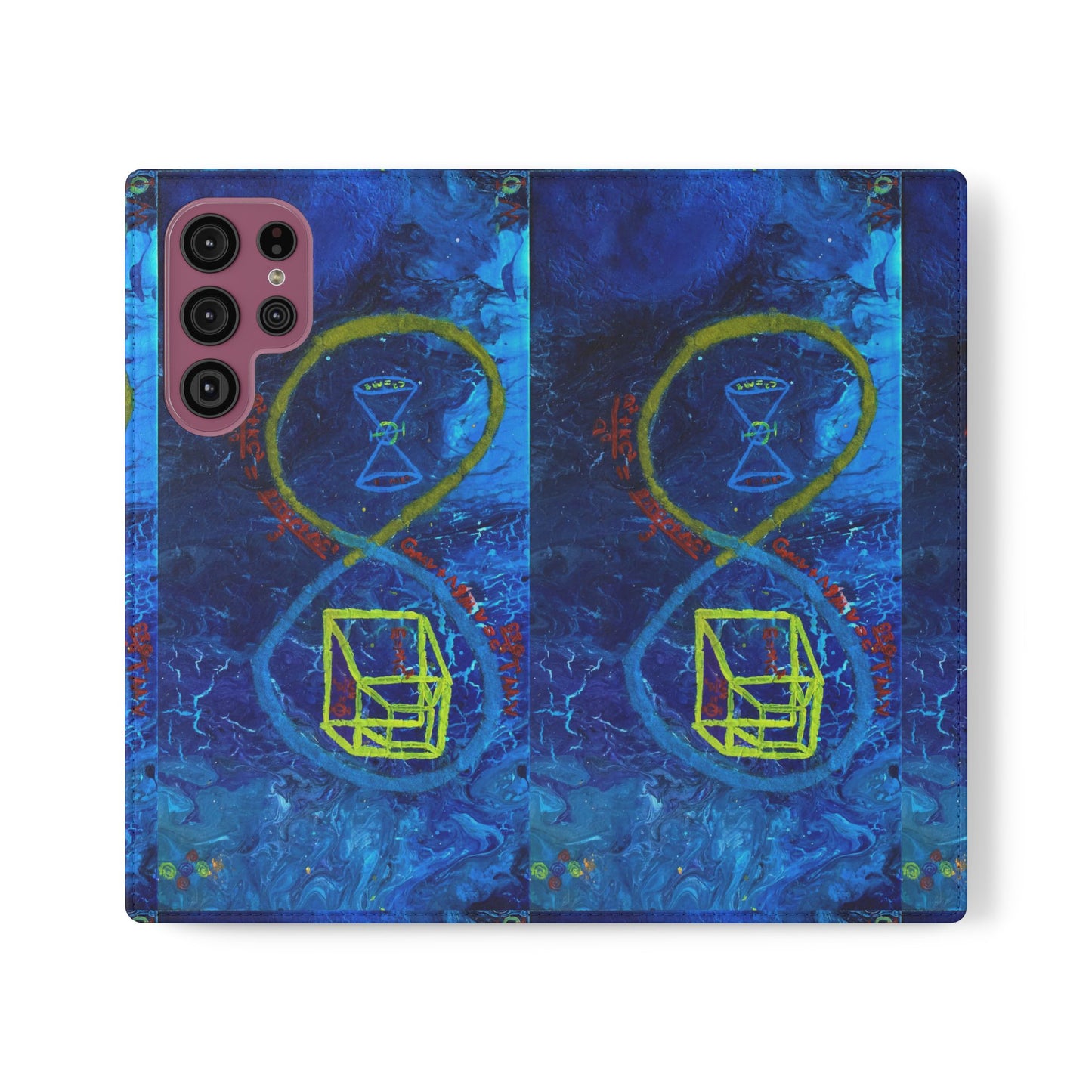 Artistic Flip Cases for Phone, Unique Blue Hourglass Design, Smartphone Wallet, Gift for Artists, Artsy Accessories