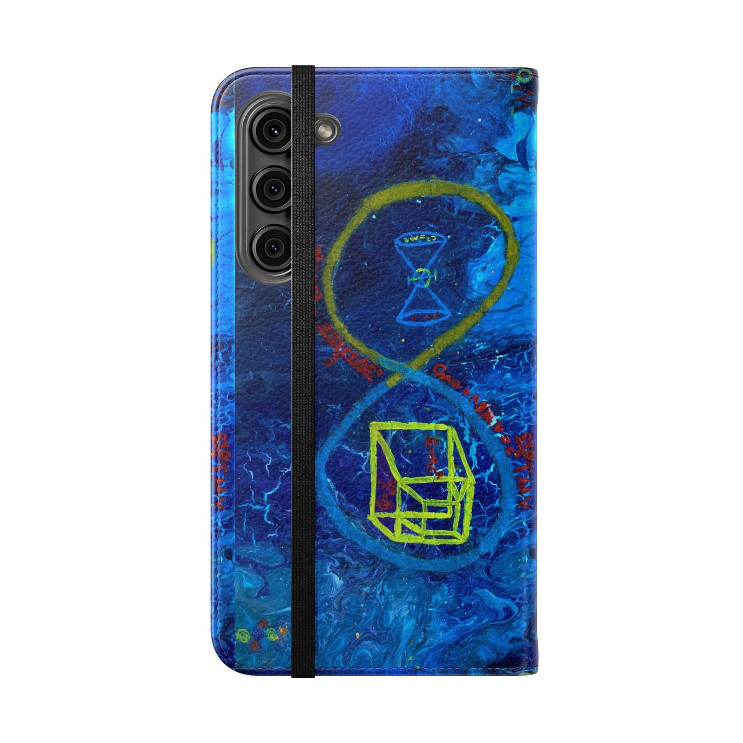 Artistic Flip Cases for Phone, Unique Blue Hourglass Design, Smartphone Wallet, Gift for Artists, Artsy Accessories