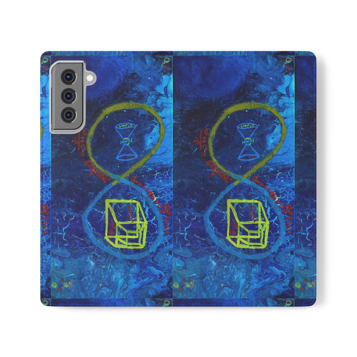 Artistic Flip Cases for Phone, Unique Blue Hourglass Design, Smartphone Wallet, Gift for Artists, Artsy Accessories