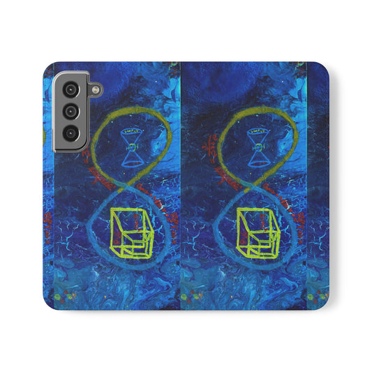 Artistic Flip Cases for Phone, Unique Blue Hourglass Design, Smartphone Wallet, Gift for Artists, Artsy Accessories