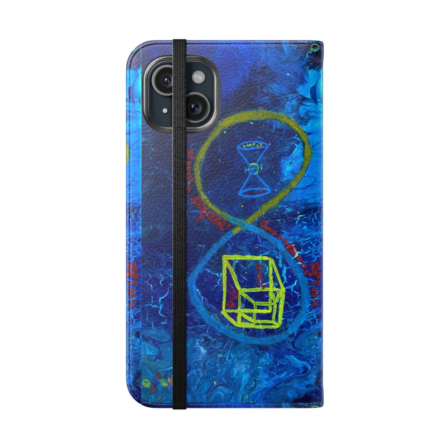 Artistic Flip Cases for Phone, Unique Blue Hourglass Design, Smartphone Wallet, Gift for Artists, Artsy Accessories