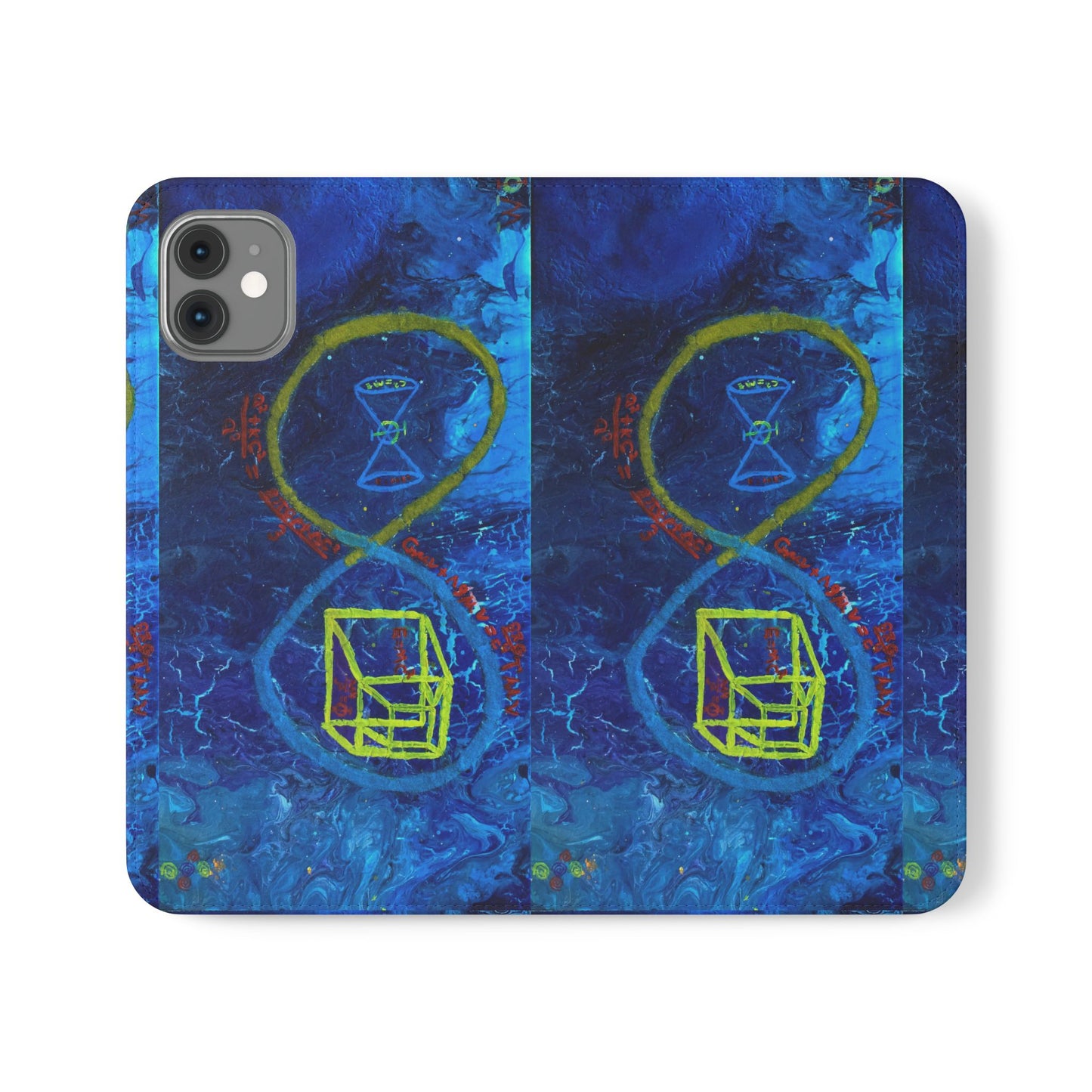 Artistic Flip Cases for Phone, Unique Blue Hourglass Design, Smartphone Wallet, Gift for Artists, Artsy Accessories