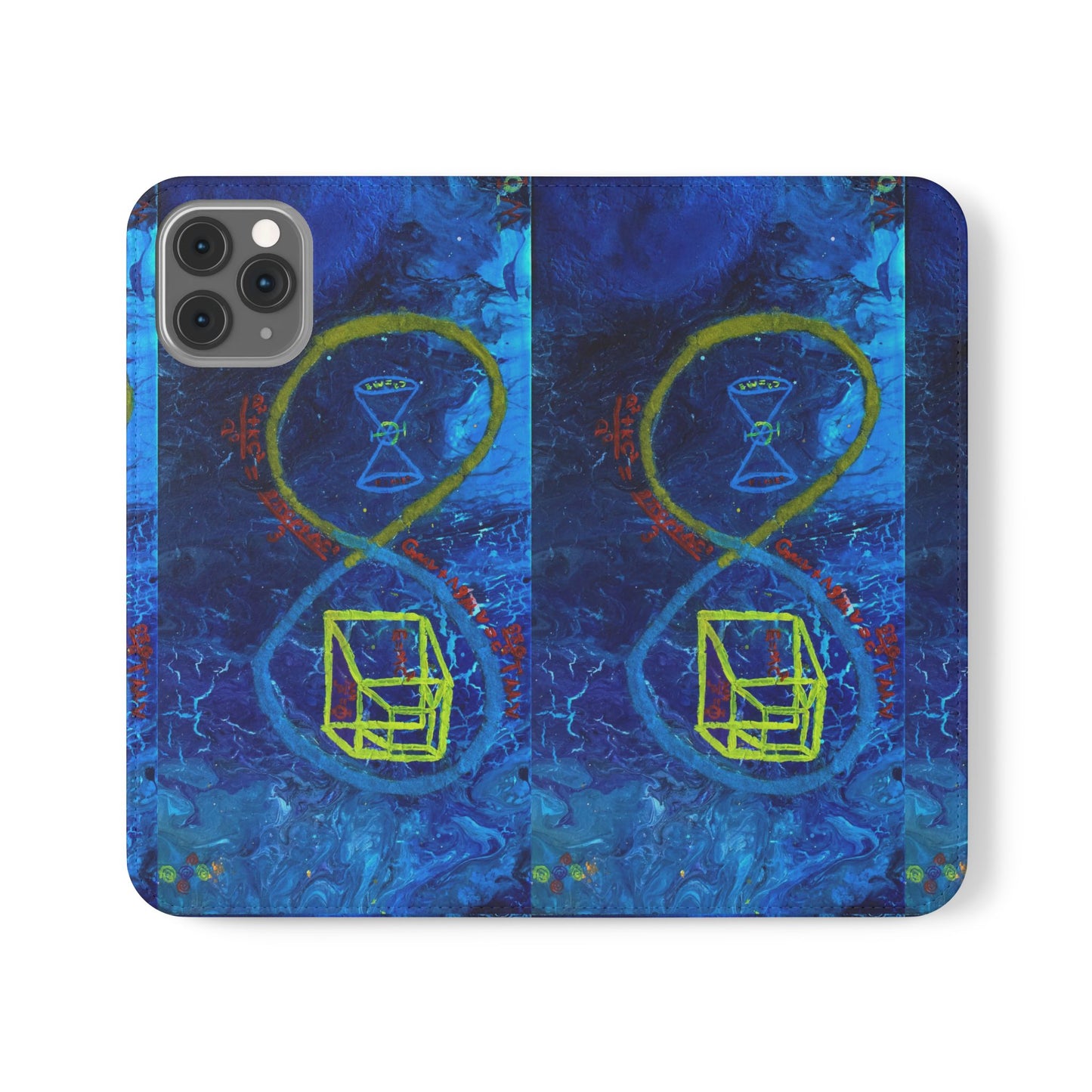 Artistic Flip Cases for Phone, Unique Blue Hourglass Design, Smartphone Wallet, Gift for Artists, Artsy Accessories