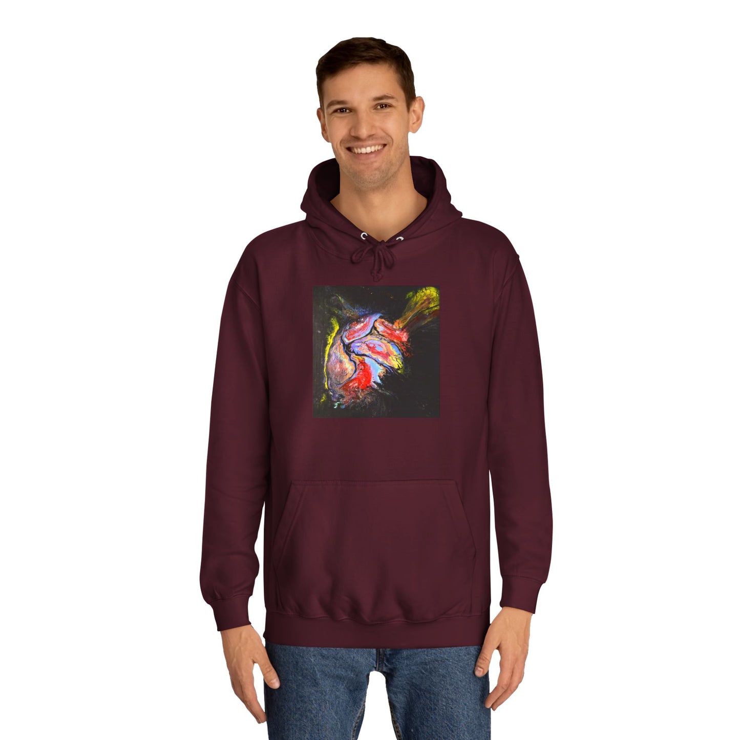 Artistic Heart Unisex Hoodie, Cozy College Apparel, Unique Design, Everyday Wear, Great Gift for Students, Colorful Graphic