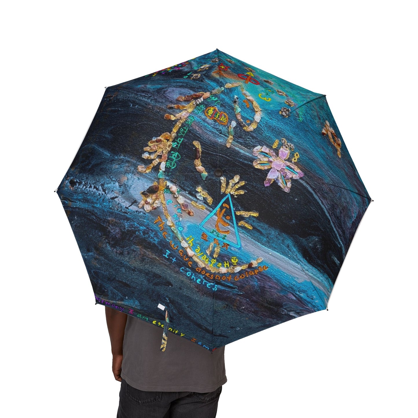 Floral Ocean Compact Umbrella — Teal Art Print Foldable Umbrella