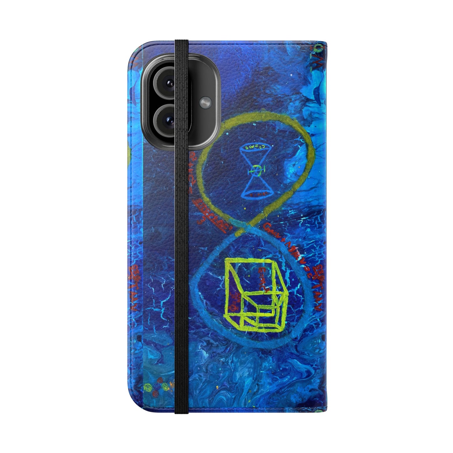 Artistic Flip Cases for Phone, Unique Blue Hourglass Design, Smartphone Wallet, Gift for Artists, Artsy Accessories