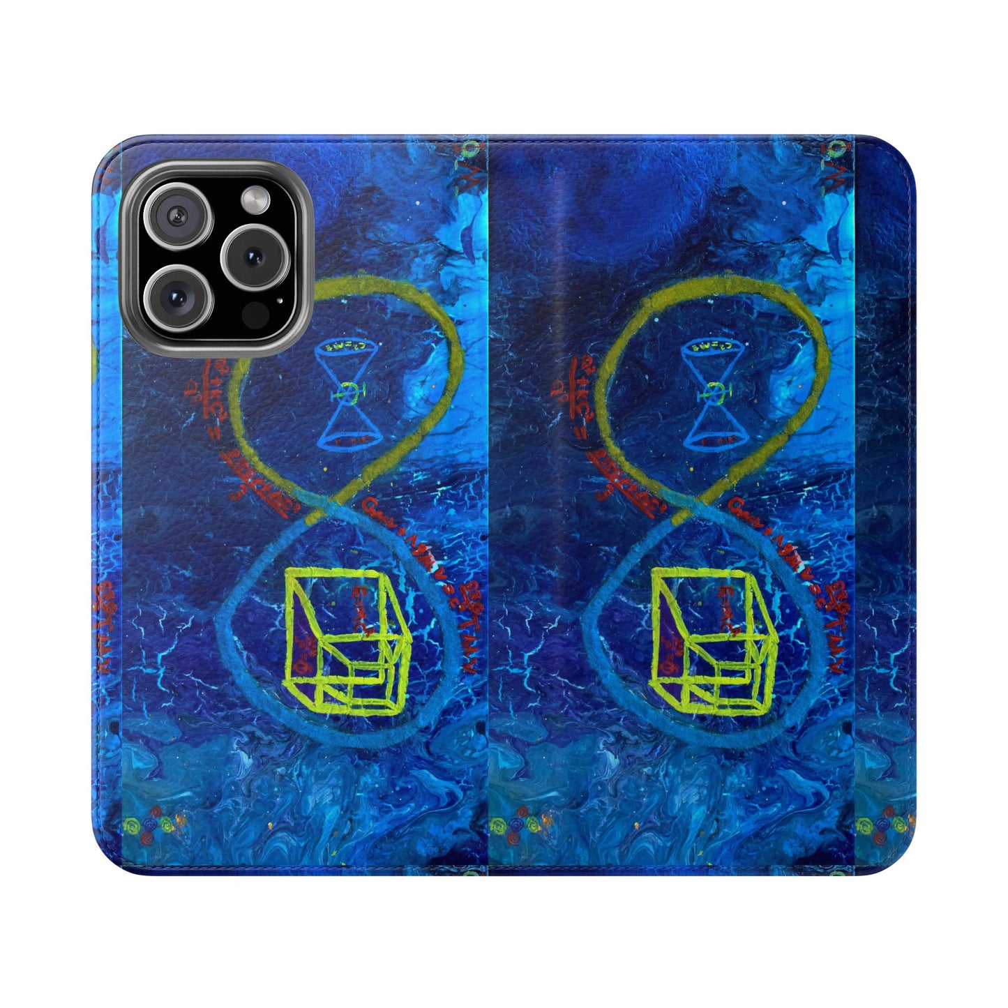 Artistic Flip Cases for Phone, Unique Blue Hourglass Design, Smartphone Wallet, Gift for Artists, Artsy Accessories