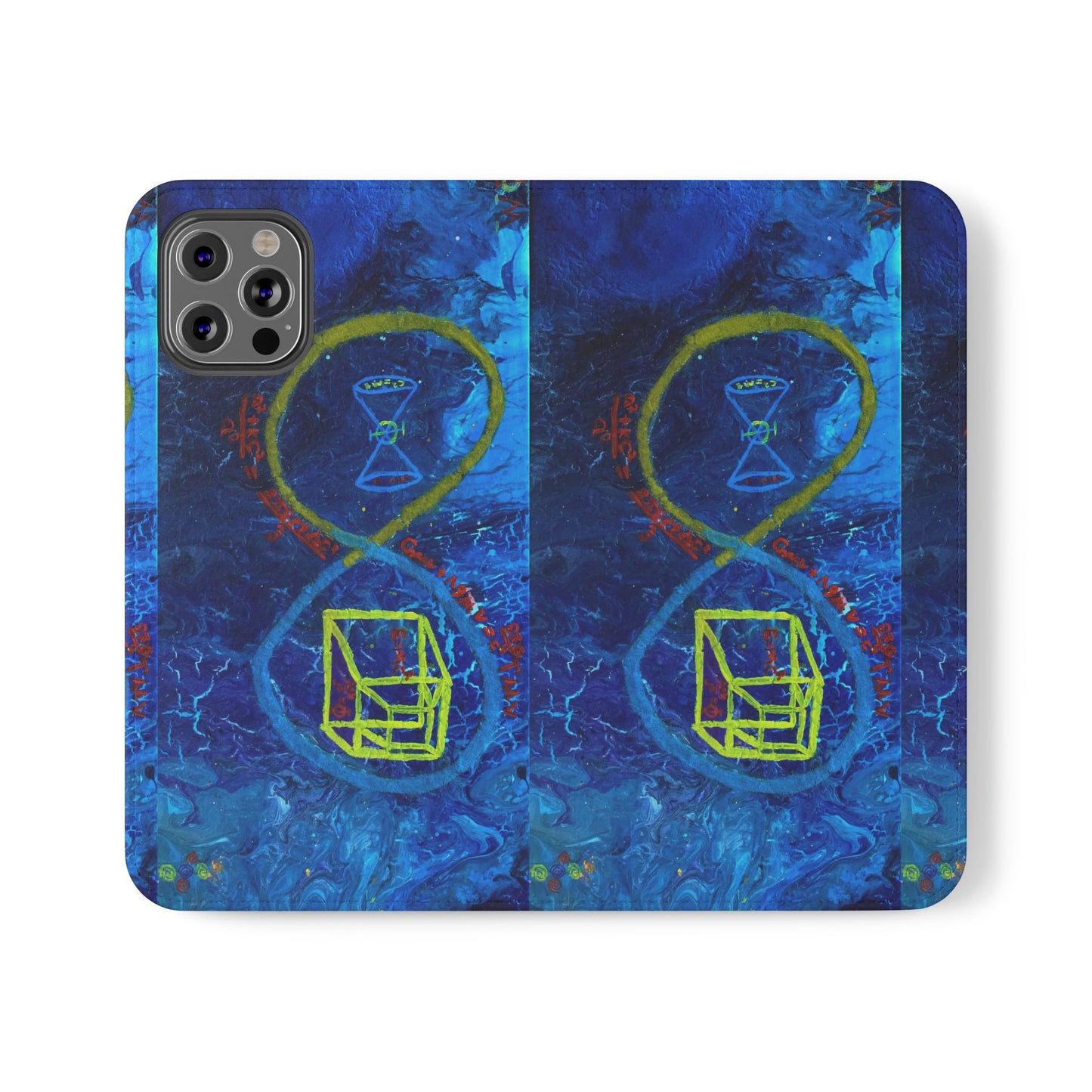Artistic Flip Cases for Phone, Unique Blue Hourglass Design, Smartphone Wallet, Gift for Artists, Artsy Accessories