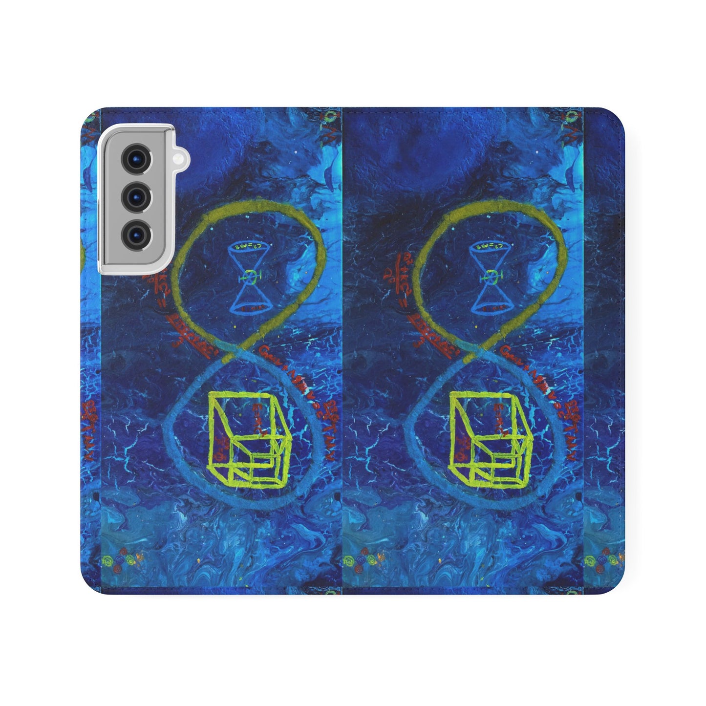 Artistic Flip Cases for Phone, Unique Blue Hourglass Design, Smartphone Wallet, Gift for Artists, Artsy Accessories