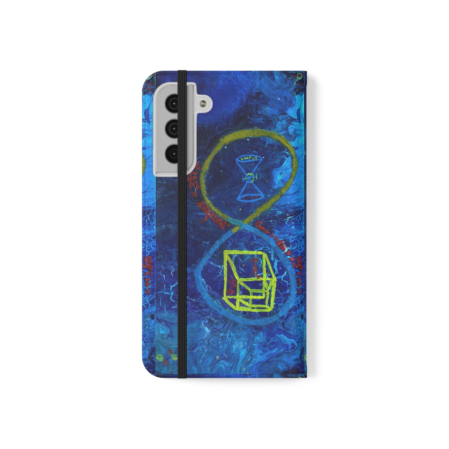 Artistic Flip Cases for Phone, Unique Blue Hourglass Design, Smartphone Wallet, Gift for Artists, Artsy Accessories
