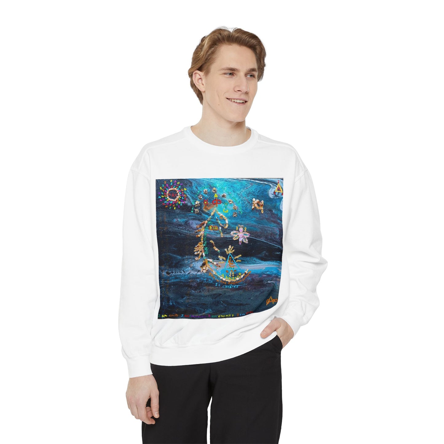 Celestial Garden Sweatshirt — Floral Moon & Stars Art Pullover