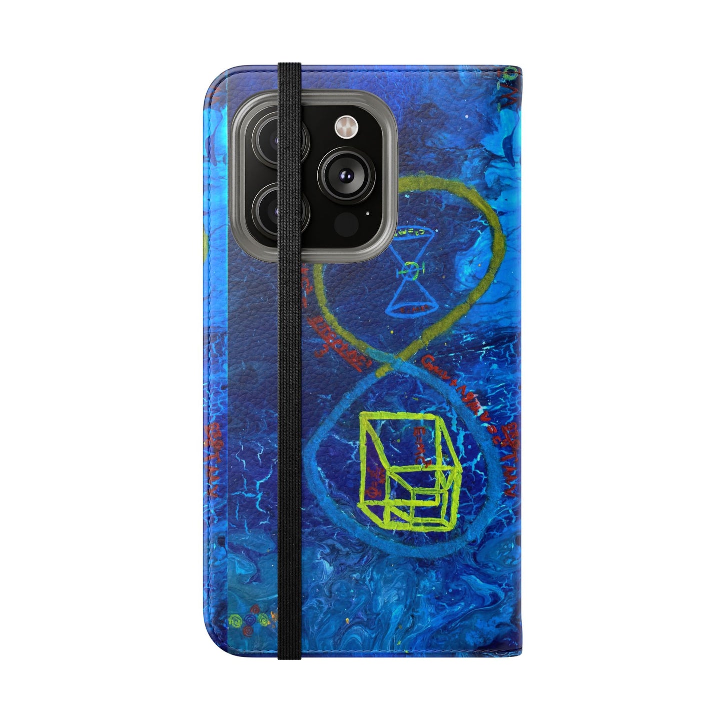 Artistic Flip Cases for Phone, Unique Blue Hourglass Design, Smartphone Wallet, Gift for Artists, Artsy Accessories