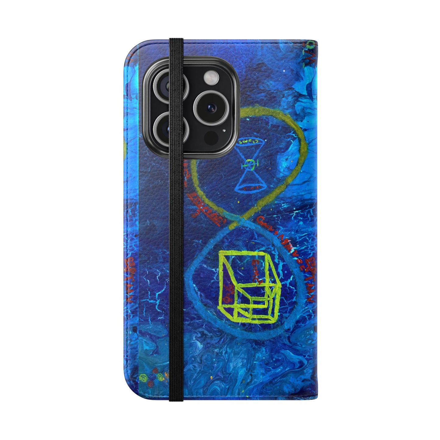 Artistic Flip Cases for Phone, Unique Blue Hourglass Design, Smartphone Wallet, Gift for Artists, Artsy Accessories